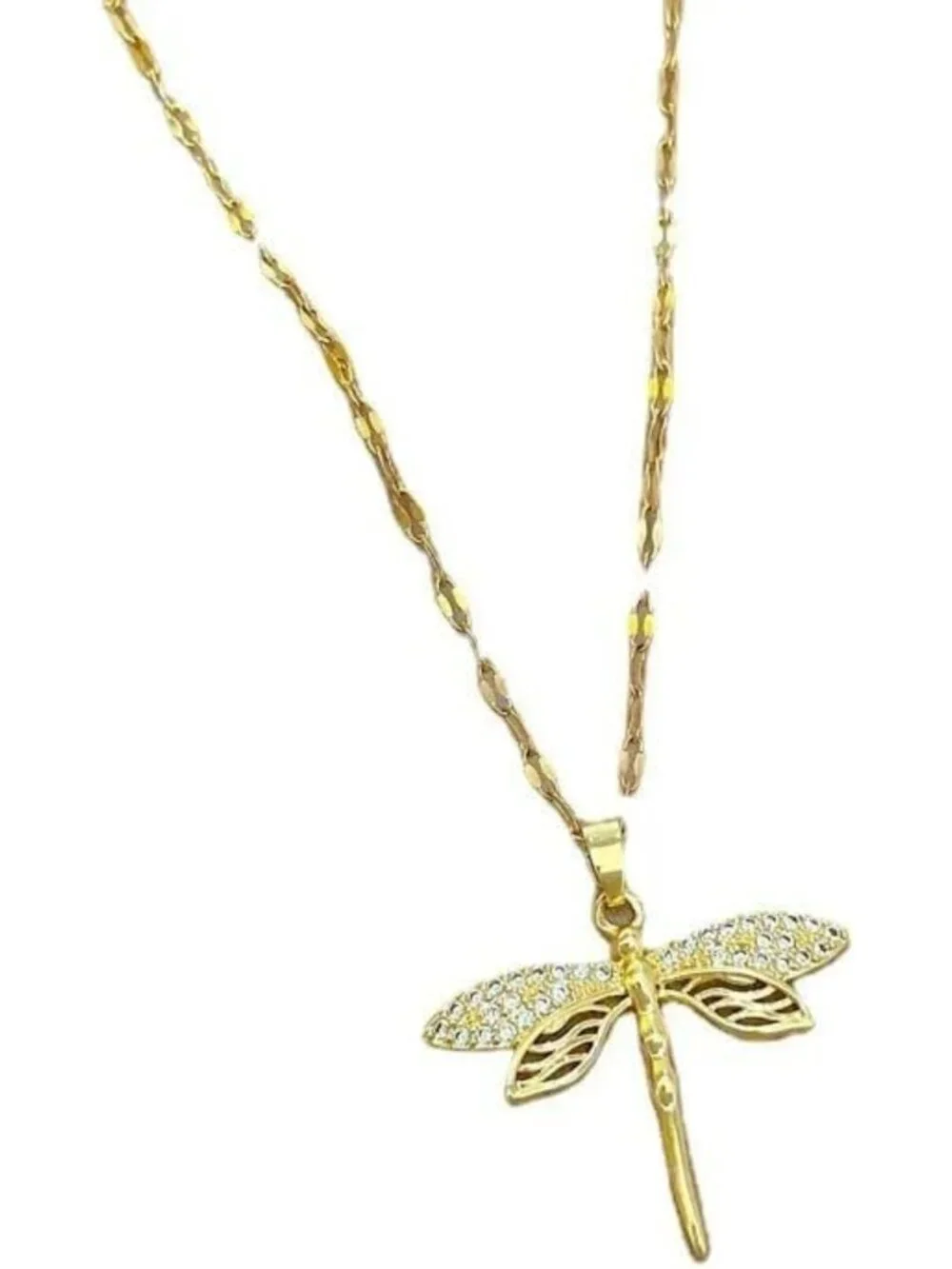 14k Yellow Gold Dragonfly Charm Necklace with Crystal Pendant for Women
